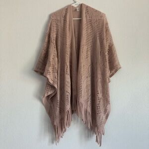 Woolworths delicate crochet lace fringe shawl open cardigan blush pink OS